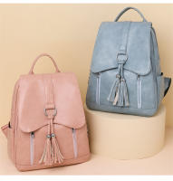 Mochila de piel sintética para mujer, con borla Bolso pequeño, informal, vintage, rosa, azul y negro - details 12