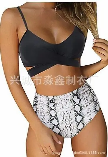 Bikini de dos piezas de cintura alta con estampado de leopardo, traje de baño sexy para mujer - 1