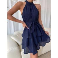 Primavera Verano nueva ropa de mujer europea y americana sin mangas empalmado con cuello de borde con volantes vestido de fiesta regalo - details 5