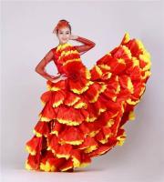 Vestido Flamenco español talla grande para mujer, 360 grados/yardos, pétalo Floral, Maxi, gitano, actuación en escenario, tres - details 5