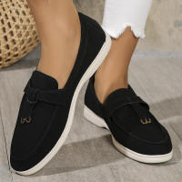 Nuevos mocasines planos de ante con punta redonda de talla grande para mujer, zapatos informales sin cordones - details 0