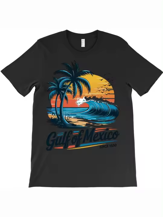 Camiseta con puesta de sol tropical sobre el Golfo de México, regalo para papá, manga corta con cuello redondo suave y cómoda - 1