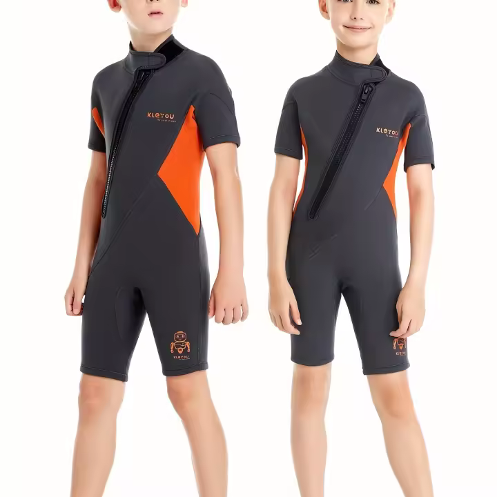 Traje de baño de manga corta para niños, cómodo traje de baño elástico con cremallera frontal para niños y niñas para nadar - 1