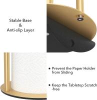 Portarrollos de cocina dorado, soporte de toalla de papel de acero inoxidable de primera calidad para organizar rollos de cocina, dispensador de rollos de encimera con Base ponderada - details 3