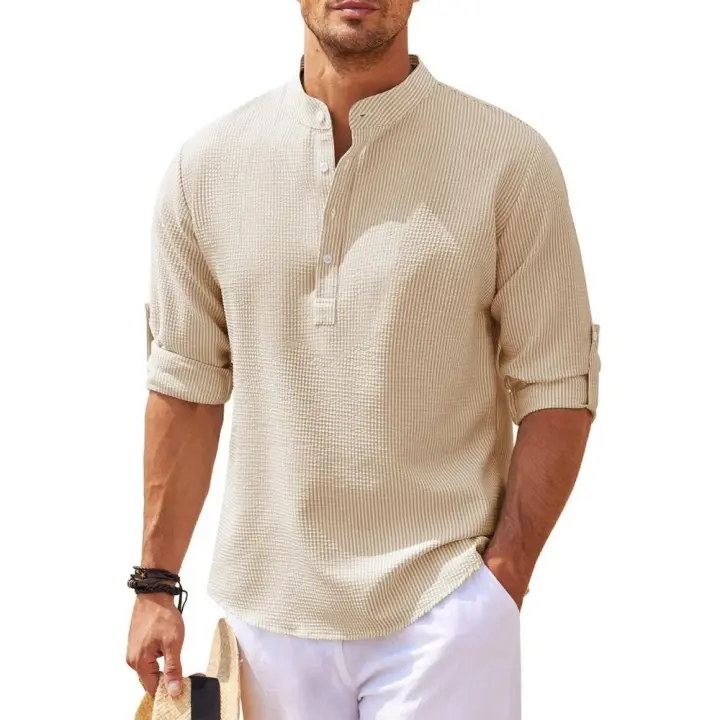 Camisa de manga larga con botones para hombre, estilo piña, top casual - 1