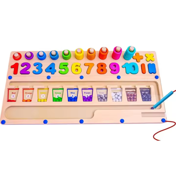 Juguetes de Madera Montessori 3 en 1 Maze de Cuentas Magnéticas y Números - 1