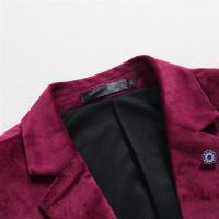 Blazer ajustado de terciopelo con dos botones para hombre, Color sólido - details 13