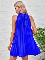 Mini Vestidos con lazo y cuello Halter para mujer, vestido plisado sin mangas con pliegues holgados de Color sólido a la moda - details 10