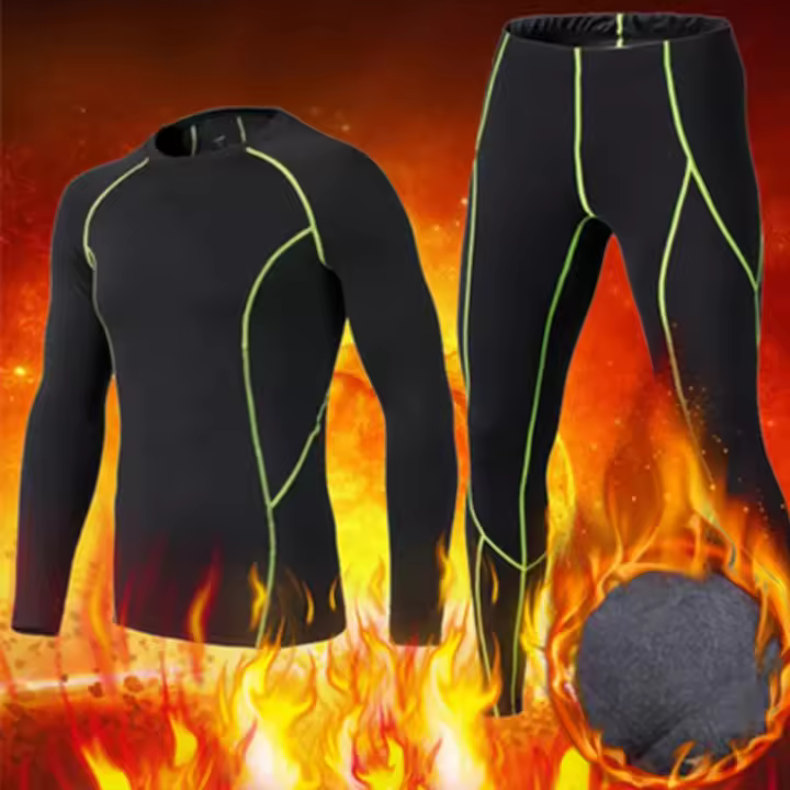 Conjunto de medias deportivas con respaldo de vellón, mangas largas, carrera cálida, entrenamiento físico, ropa de secado rápido - 1