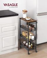 Carro de 4 Niveles, Carro Estrecho de Cocina con Ruedas, con Asa, para Espacio Reducido, 22 x 45,4 x 77 cm, para Cocina, Baño, Salón, Estudio, Marrón Rústico y Negro LRC033B01 - details 1
