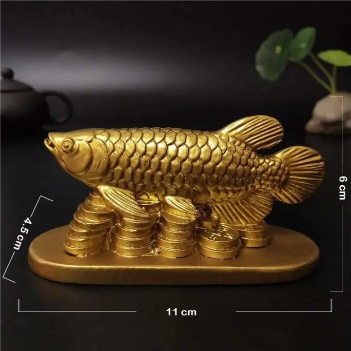 Estatuas de peces y animales dorados, figuritas, adornos de la suerte, decoración del hogar, estatua de Buda Feng Shui chino, escultura, artesanías de resina, regalos - 1