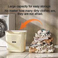 Cesta para ropa sucia con partición, cesta de almacenamiento de ropa sucia transpirable para el hogar, cubo de lavandería de plástico portátil para baño, 1 Uds. - details 12