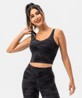 SHINBENE Sujetador Deportivo Largo de Cuello V para Mujer con Estampado de Camuflaje y Junto Incorporado para Yoga Fitness Workout Tamaño XS-XL - details 4