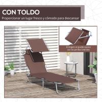 Silla de Jardín Exterior Tumbona Reclinable, Desmontable, Ángulo Regulable, Respaldar Ajustable en 4 Niveles para Balcón, Piscina, Patio 187x58x36 cm Marrón - details 3