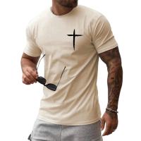 Camisetas sencillas con diseño de cruz para hombre, camisetas de manga corta con estampado 3D de cuello redondo, ropa informal suelta, camisetas - details 0