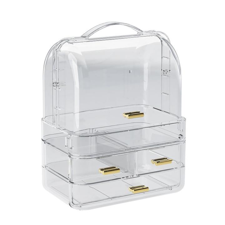 Caja de maquillaje transparente, estante de almacenamiento de escritorio multicapa a prueba de polvo, estuche de exposición de cosméticos multifuncional de gran capacidad