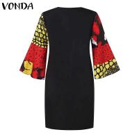 Vestido de talla grande 5XL VONDA para mujer, estampado bohemio, Vintage, corto, manga acampanada, Vestido veraniego para fiesta, Vestido informal para mujer 2025 - details 5