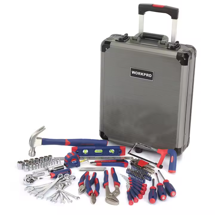 WORKPRO-Juego de Herramientas para el hogar, caja de aluminio con carrito, 111 piezas - 1