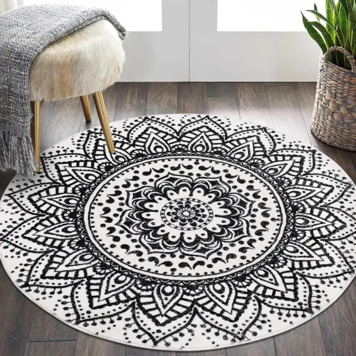 Alfombra Redonda Grande de 160 cm Extra Suave, Antideslizante, Lavable para Sala de Estar, Dormitorio Color Negro - 1
