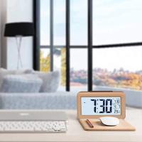 Despertador de madera con calendario y temperatura visualización. Reloj digital de madera maciza para decoración de escritorio. Idea de regalo - details 5