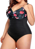 Traje de baño de una pieza de talla grande para mujer Traje de baño con volantes y pliegues delanteros - details 9