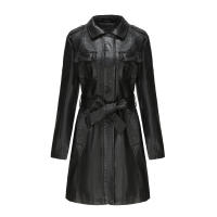Gabardina cortavientos de piel sintética para mujer, chaquetas con cinturón, abrigo largo medio - details 37