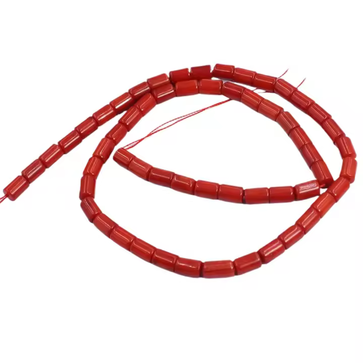 Columna de tubo de 5x7mm, joyería de Coral rojo de bambú marino Natural, venta al por mayor, accesorios DIY, cuentas espaciadoras sueltas de 15" - 1