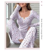Conjunto De Pijamas Para Mujer Con Cuello Redondo Y Mangas Largas Pantalones Elásticos Ropa Casual De Primavera Dos Piezas - details 8