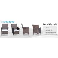 Conjunto de 1 Mesa 2 Sillas Muebles Ratán para Jardín