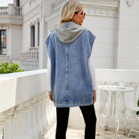 Chaqueta vaquera con capucha para mujer, deshilachada, rasgada, informal, con botones, ligera - details 6