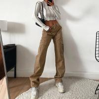 Pantalones rectos con múltiples bolsillos para mujer, moda urbana, vaqueros sueltos de cintura alta - details 1