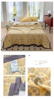Manta de Algodón Puro Diseño de Gato en Cuadros Amarillo Tamaño de Cama Rey Ideal para Verano - details 6