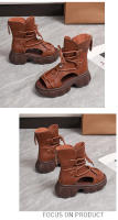 Botas retro de cuero de vaca para mujer 2025 verano Sandalias romanas con suela gruesa y con agujeros - details 4