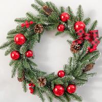 Colgante DIY corona navideña Artificial Bowknot bayas rojas vibrantes guirnalda de árbol de Navidad piñas PVC ventana decoración colgante puerta - details 8