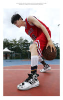 Cuero antideslizante y resistente al desgaste zapatillas de combate real versátil medio-top zapatos de baloncesto blanco y negro - details 20