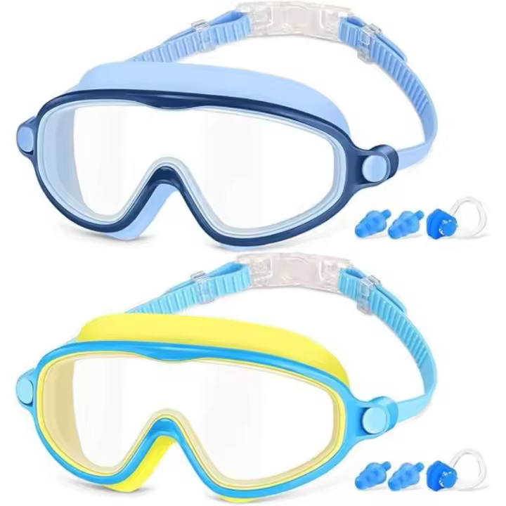 Gafas de Natation para niños de 3 a 16 años (paquete de 2), antivaho, impermeables, con Protección UV, Visión amplia y nítida, en Amarillo y Azul Claro. - 1