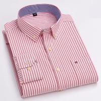 Camisa a cuadros con botones de manga larga 100% algodón para hombre, camisas Oxford a rayas a cuadros con un solo bolsillo en el pecho para trabajo, informales, de ajuste estándar - details 7