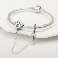 Plata de Ley 925, 1 pieza, patrón de pie de perro y cadena de seguridad de hueso, apto para pulsera con dijes originales de 3mm, colgante de plata para mujer, joyería - details 2
