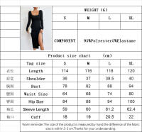 Vestido de mujer elegante temperamento cuello cuadrad falda media y larga - details 0