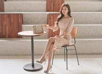 BGTEEVER-vestido Midi ajustado para mujer, prenda elegante de media manga con cuello redondo y cintura ajustada, para verano - details 7