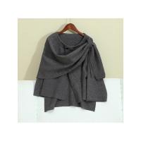 Chaqueta de lana corta Elegante para mujer con cuello redondo Abrigo holgado con manga larga y abertura de manga corta Moda de calle alta 2024 - details 4