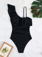 TRE de malla con contraste de borde con volantes, bañador de baño de una pieza para mujer 2025, ropa deportiva de playa - details 2