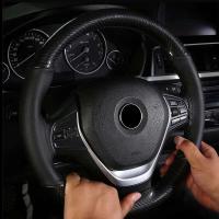 Funda de fibra de carbono para volante de coche, cosida a mano, protección de cuero PU, tejido, 38cm - details 1