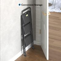 Escaleras Plegables de 3 Escalones, Capacidad de 272KG con Pedales Antideslizantes Anchos, Taburete Escaleras de Mano de Acero, Manubrio de Esponja, Uso en Interiores y Exteriores, Negro - details 5