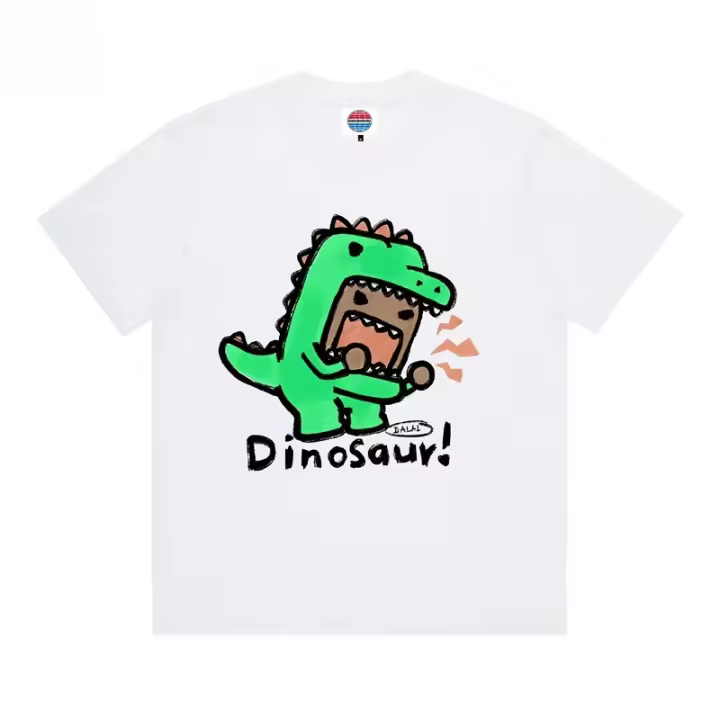(Dinosaurio rugido) 320g de algodón puro de manga corta para hombres y mujeres, camiseta de verano - 1