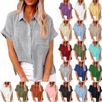 Camisa Simple y a la Moda para Mujer Algodón y Lino Informales, Clásicas con Manga Corta y Borlas - details 0