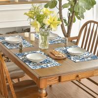 4 manteles individuales de cachemira beige, manteles de poliéster de 12x18 pulgadas con motivos florales azules, utilizados para restaurantes de primavera y - details 4