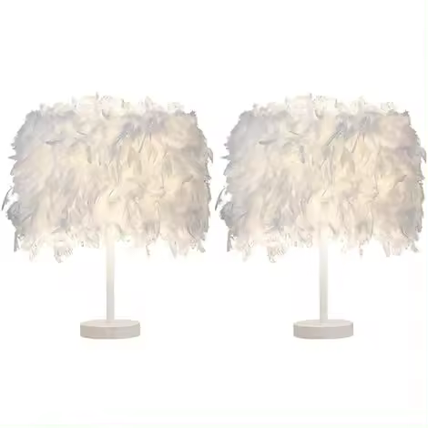 Lámparas de mesa, Juego de 2 accesorios de luz de plumas, lámpara de mesita de noche moderna, blanco - 1