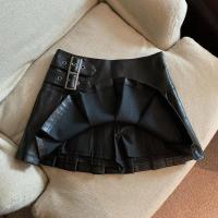 2025 minifaldas de cuero sintético para mujer, faldas plisadas de cintura alta, Estilo Vintage coreano, línea A informal, color negro, Y2K, S-3XL - details 9
