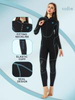Traje de neopreno completo para mujer, con cremallera frontal, manga larga y pierna, material de cloropreno para buceo y deportes - details 2